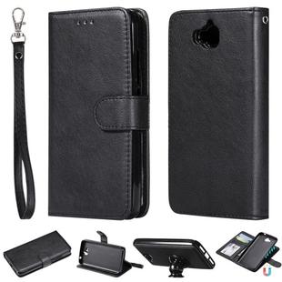 For Huawei Y6 Pro / Enjoy 5 Solid Color Horizontal Flip Protective Case with Holder & Card Slots & Wallet & Photo Frame & Lanyard(Black)