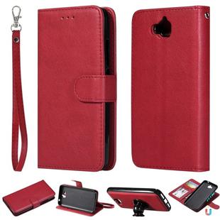 For Huawei Y6 Pro / Enjoy 5 Solid Color Horizontal Flip Protective Case with Holder & Card Slots & Wallet & Photo Frame & Lanyard(Red)