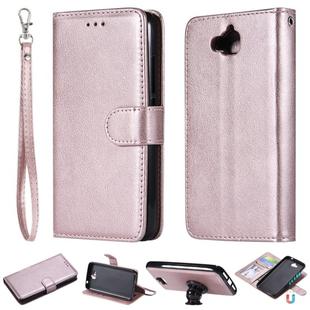 For Huawei Y6 Pro / Enjoy 5 Solid Color Horizontal Flip Protective Case with Holder & Card Slots & Wallet & Photo Frame & Lanyard(Rose Gold)