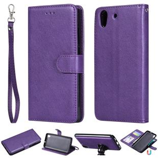 For Huawei Y6 (2019) Solid Color Horizontal Flip Protective Case with Holder & Card Slots & Wallet & Photo Frame & Lanyard(Purple)