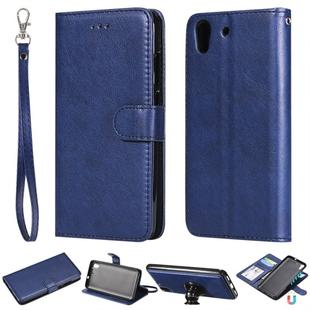 For Huawei Y6 (2019) Solid Color Horizontal Flip Protective Case with Holder & Card Slots & Wallet & Photo Frame & Lanyard(Blue)