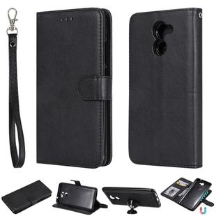 For Huawei Y7 Prime Solid Color Horizontal Flip Protective Case with Holder & Card Slots & Wallet & Photo Frame & Lanyard(Black)