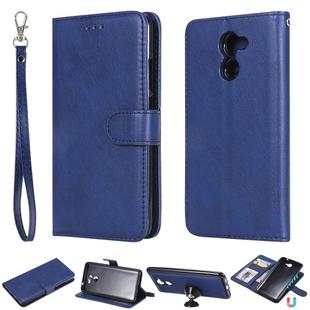 For Huawei Y7 Prime Solid Color Horizontal Flip Protective Case with Holder & Card Slots & Wallet & Photo Frame & Lanyard(Blue)