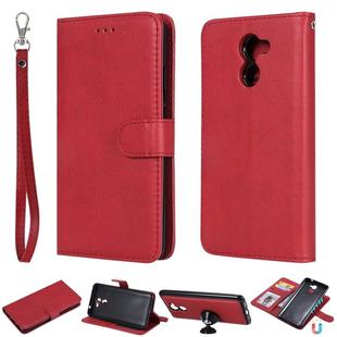 For Huawei Y7 Prime Solid Color Horizontal Flip Protective Case with Holder & Card Slots & Wallet & Photo Frame & Lanyard(Red)