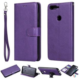 For Huawei Y7 Pro / Honor 7C Solid Color Horizontal Flip Protective Case with Holder & Card Slots & Wallet & Photo Frame & Lanyard(Purple)