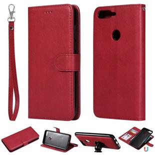 For Huawei Y7 Pro / Honor 7C Solid Color Horizontal Flip Protective Case with Holder & Card Slots & Wallet & Photo Frame & Lanyard(Red)