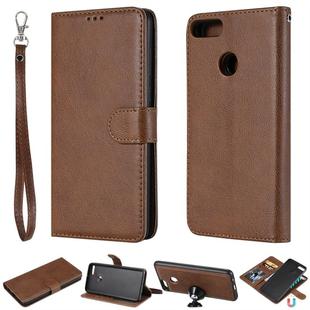 For Huawei Y9 (2018) Solid Color Horizontal Flip Protective Case with Holder & Card Slots & Wallet & Photo Frame & Lanyard(Brown)