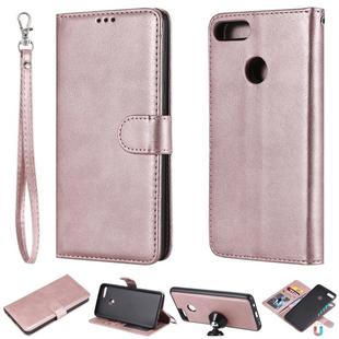 For Huawei Y9 (2018) Solid Color Horizontal Flip Protective Case with Holder & Card Slots & Wallet & Photo Frame & Lanyard(Rose Gold)