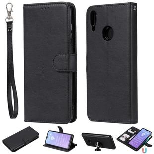 For Huawei Enjoy 9 / Y7 (2019) Solid Color Horizontal Flip Protective Case with Holder & Card Slots & Wallet & Photo Frame & Lanyard(Black)
