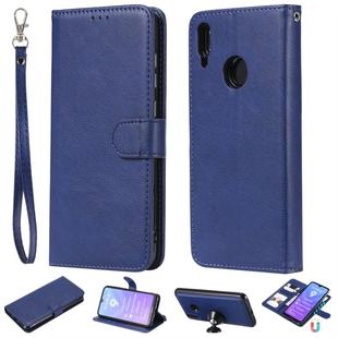 For Huawei Enjoy 9 / Y7 (2019) Solid Color Horizontal Flip Protective Case with Holder & Card Slots & Wallet & Photo Frame & Lanyard(Blue)