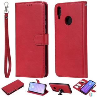 For Huawei Enjoy 9 / Y7 (2019) Solid Color Horizontal Flip Protective Case with Holder & Card Slots & Wallet & Photo Frame & Lanyard(Red)