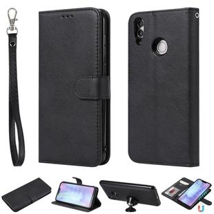 For Huawei Honor 8C Solid Color Horizontal Flip Protective Case with Holder & Card Slots & Wallet & Photo Frame & Lanyard(Black)