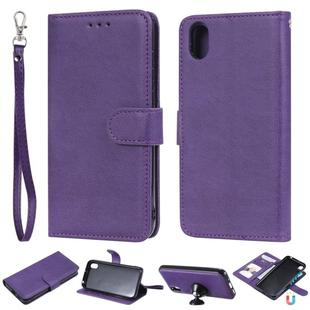 For Huawei Honor 8s / Y5 (2019) Solid Color Horizontal Flip Protective Case with Holder & Card Slots & Wallet & Photo Frame & Lanyard(Purple)