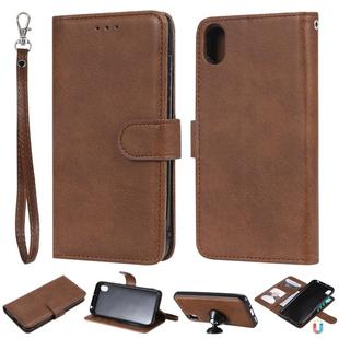 For Huawei Honor 8s / Y5 (2019) Solid Color Horizontal Flip Protective Case with Holder & Card Slots & Wallet & Photo Frame & Lanyard(Brown)