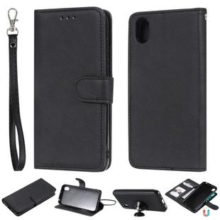 For Huawei Honor 8s / Y5 (2019) Solid Color Horizontal Flip Protective Case with Holder & Card Slots & Wallet & Photo Frame & Lanyard(Black)