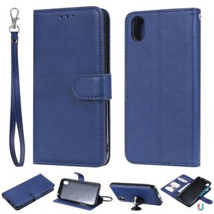 For Huawei Honor 8s / Y5 (2019) Solid Color Horizontal Flip Protective Case with Holder & Card Slots & Wallet & Photo Frame & Lanyard(Blue)