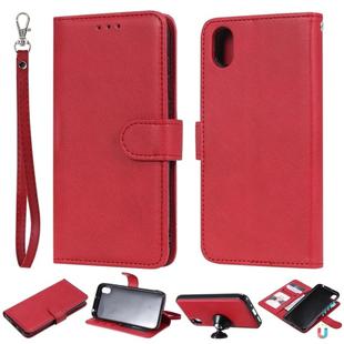 For Huawei Honor 8s / Y5 (2019) Solid Color Horizontal Flip Protective Case with Holder & Card Slots & Wallet & Photo Frame & Lanyard(Red)