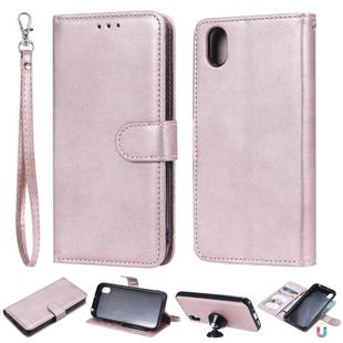 For Huawei Honor 8s / Y5 (2019) Solid Color Horizontal Flip Protective Case with Holder & Card Slots & Wallet & Photo Frame & Lanyard(Rose Gold)