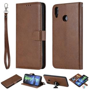For Huawei Honor 8X Solid Color Horizontal Flip Protective Case with Holder & Card Slots & Wallet & Photo Frame & Lanyard(Brown)