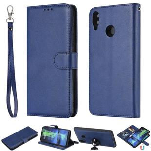 For Huawei Honor 8X Solid Color Horizontal Flip Protective Case with Holder & Card Slots & Wallet & Photo Frame & Lanyard(Blue)