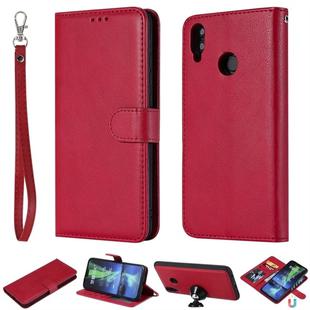 For Huawei Honor 8X Solid Color Horizontal Flip Protective Case with Holder & Card Slots & Wallet & Photo Frame & Lanyard(Red)