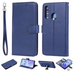 For Huawei Honor 10i Solid Color Horizontal Flip Protective Case with Holder & Card Slots & Wallet & Photo Frame & Lanyard(Blue)