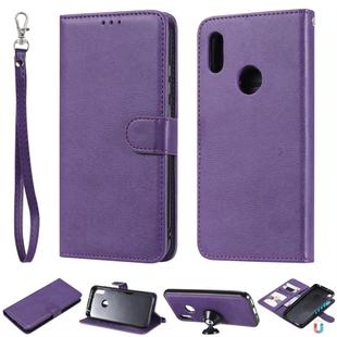 For Huawei Honor 8A / Y6 (2019) Solid Color Horizontal Flip Protective Case with Holder & Card Slots & Wallet & Photo Frame & Lanyard(Purple)