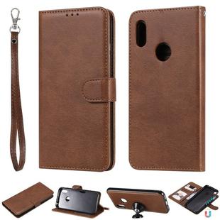 For Huawei Honor 8A / Y6 (2019) Solid Color Horizontal Flip Protective Case with Holder & Card Slots & Wallet & Photo Frame & Lanyard(Brown)