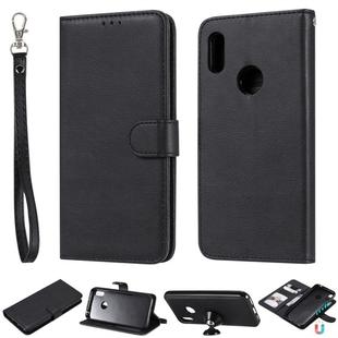 For Huawei Honor 8A / Y6 (2019) Solid Color Horizontal Flip Protective Case with Holder & Card Slots & Wallet & Photo Frame & Lanyard(Black)