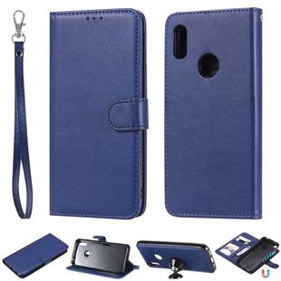 For Huawei Honor 8A / Y6 (2019) Solid Color Horizontal Flip Protective Case with Holder & Card Slots & Wallet & Photo Frame & Lanyard(Blue)