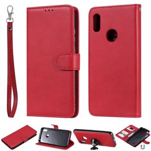 For Huawei Honor 8A / Y6 (2019) Solid Color Horizontal Flip Protective Case with Holder & Card Slots & Wallet & Photo Frame & Lanyard(Red)