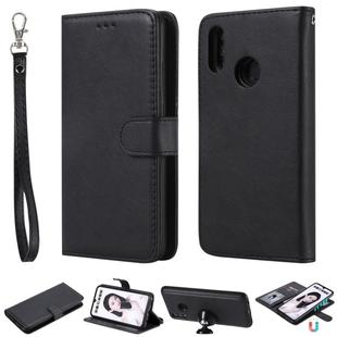 For Huawei Honor 10 Lite Solid Color Horizontal Flip Protective Case with Holder & Card Slots & Wallet & Photo Frame & Lanyard(Black)