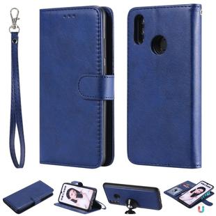 For Huawei Honor 10 Lite Solid Color Horizontal Flip Protective Case with Holder & Card Slots & Wallet & Photo Frame & Lanyard(Blue)