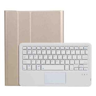A102B-A Lambskin Texture Square Keycap Bluetooth Keyboard Leather Case with Touch Control For iPad Pro 10.5 inch / 10.2 2021 & 2020 & 2019 / Air 3(Gold)