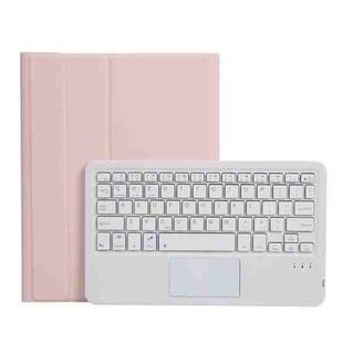 A102B-A Lambskin Texture Square Keycap Bluetooth Keyboard Leather Case with Touch Control For iPad Pro 10.5 inch / 10.2 2021 & 2020 & 2019 / Air 3(Pink)