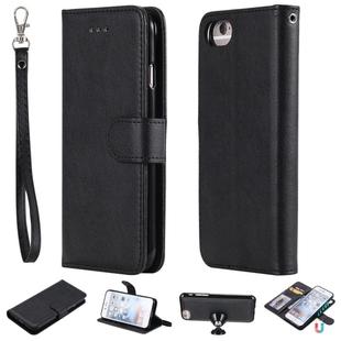 For iPhone 6 / 7 / 8 Solid Color Horizontal Flip Protective Case with Holder & Card Slots & Wallet & Photo Frame & Lanyard(Black)