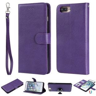 For iPhone 6 Plus / 7 Plus / 8 Plus Solid Color Horizontal Flip Protective Case with Holder & Card Slots & Wallet & Photo Frame & Lanyard(Purple)