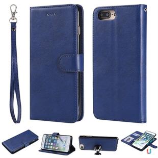 For iPhone 6 Plus / 7 Plus / 8 Plus Solid Color Horizontal Flip Protective Case with Holder & Card Slots & Wallet & Photo Frame & Lanyard(Blue)