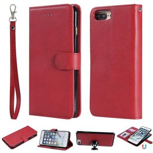 For iPhone 6 Plus / 7 Plus / 8 Plus Solid Color Horizontal Flip Protective Case with Holder & Card Slots & Wallet & Photo Frame & Lanyard(Red)