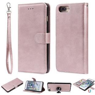 For iPhone 6 Plus / 7 Plus / 8 Plus Solid Color Horizontal Flip Protective Case with Holder & Card Slots & Wallet & Photo Frame & Lanyard(Rose Gold)