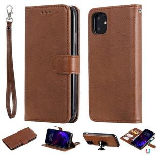 For iPhone 11 Solid Color Horizontal Flip Protective Case with Holder & Card Slots & Wallet & Photo Frame & Lanyard(Brown)