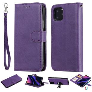 For iPhone 11 Pro Solid Color Horizontal Flip Protective Case with Holder & Card Slots & Wallet & Photo Frame & Lanyard(Purple)