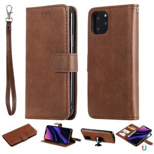 For iPhone 11 Pro Solid Color Horizontal Flip Protective Case with Holder & Card Slots & Wallet & Photo Frame & Lanyard(Brown)