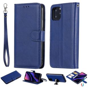 For iPhone 11 Pro Solid Color Horizontal Flip Protective Case with Holder & Card Slots & Wallet & Photo Frame & Lanyard(Blue)