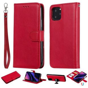 For iPhone 11 Pro Solid Color Horizontal Flip Protective Case with Holder & Card Slots & Wallet & Photo Frame & Lanyard(Red)