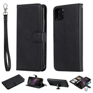 For iPhone 11 Pro Max Solid Color Horizontal Flip Protective Case with Holder & Card Slots & Wallet & Photo Frame & Lanyard(Black)