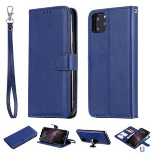 For iPhone 11 Pro Max Solid Color Horizontal Flip Protective Case with Holder & Card Slots & Wallet & Photo Frame & Lanyard(Blue)