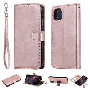 For iPhone 11 Pro Max Solid Color Horizontal Flip Protective Case with Holder & Card Slots & Wallet & Photo Frame & Lanyard(Rose Gold)
