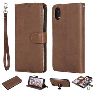 For iPhone XR Solid Color Horizontal Flip Protective Case with Holder & Card Slots & Wallet & Photo Frame & Lanyard(Brown)