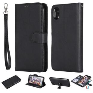 For iPhone XR Solid Color Horizontal Flip Protective Case with Holder & Card Slots & Wallet & Photo Frame & Lanyard(Black)